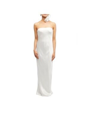 WeWoreWhat White Strapless Satin Midi Dress w/ Flower Necktie Size 14 NWT